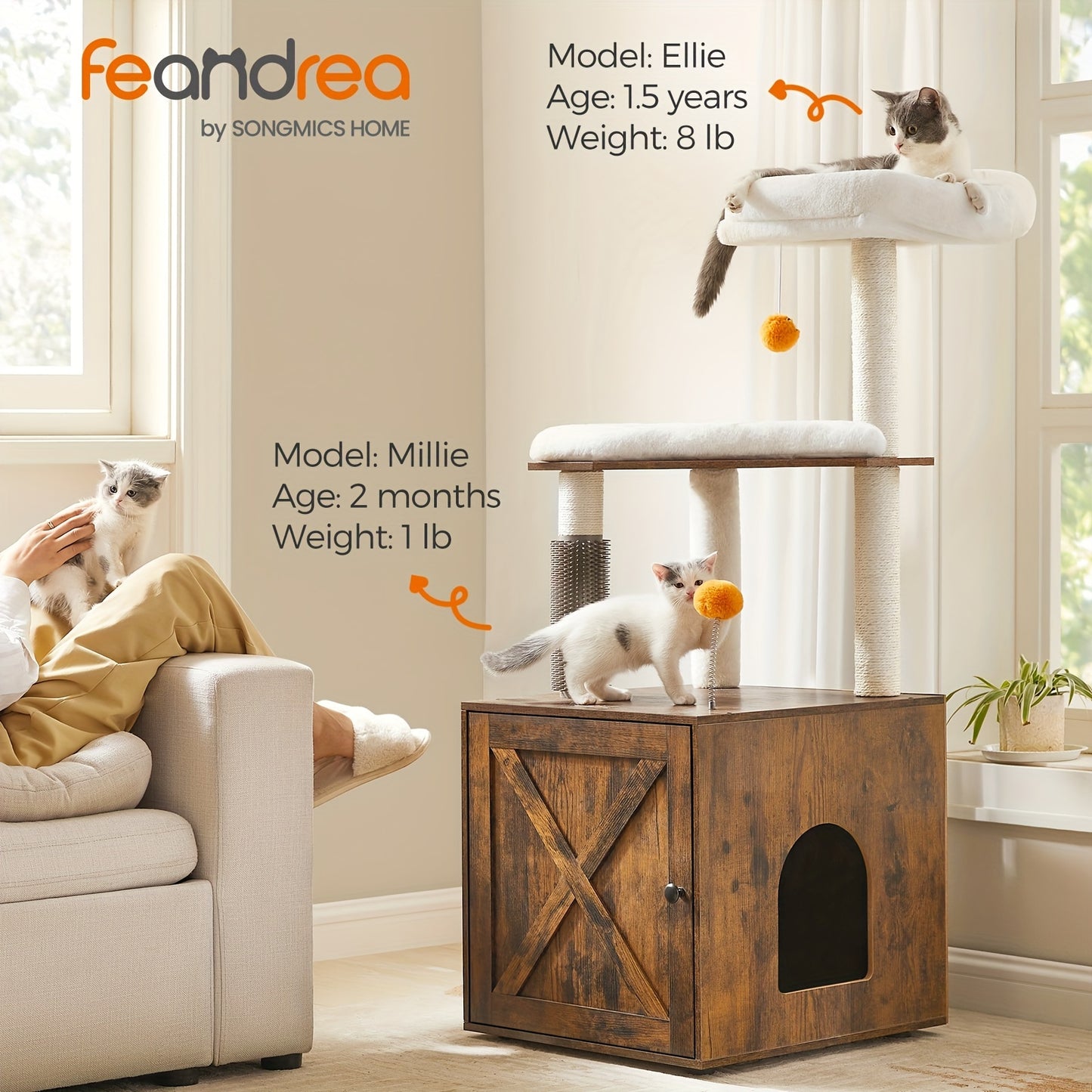 2-in-1 Modern Cat Tree with Litter Box Enclosure