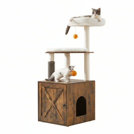 2-in-1 Modern Cat Tree with Litter Box Enclosure