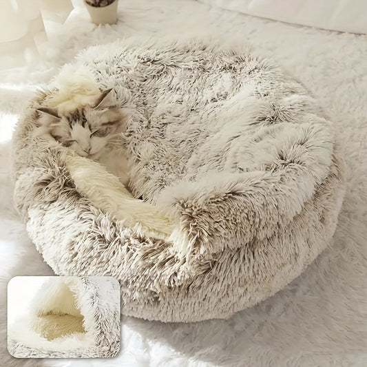 Plush Round Hooded Cat Bed