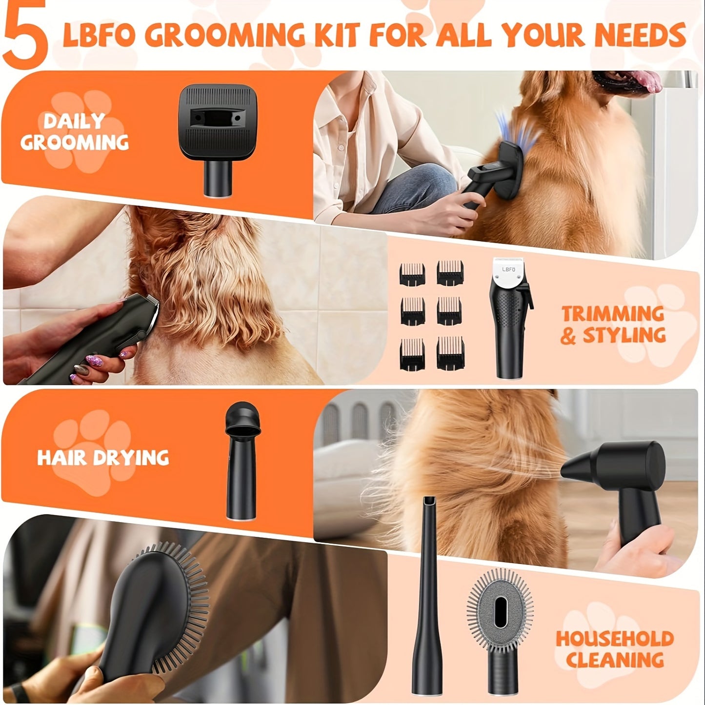 Low Noise Dog Grooming Vaccum Kit