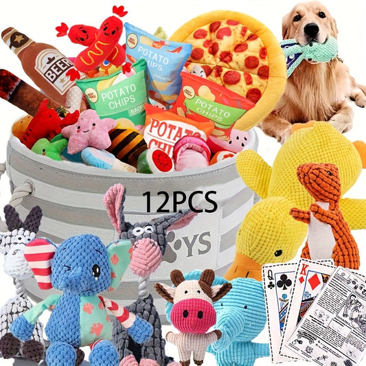 Cartoon Pattern Plush Dog Toy Set