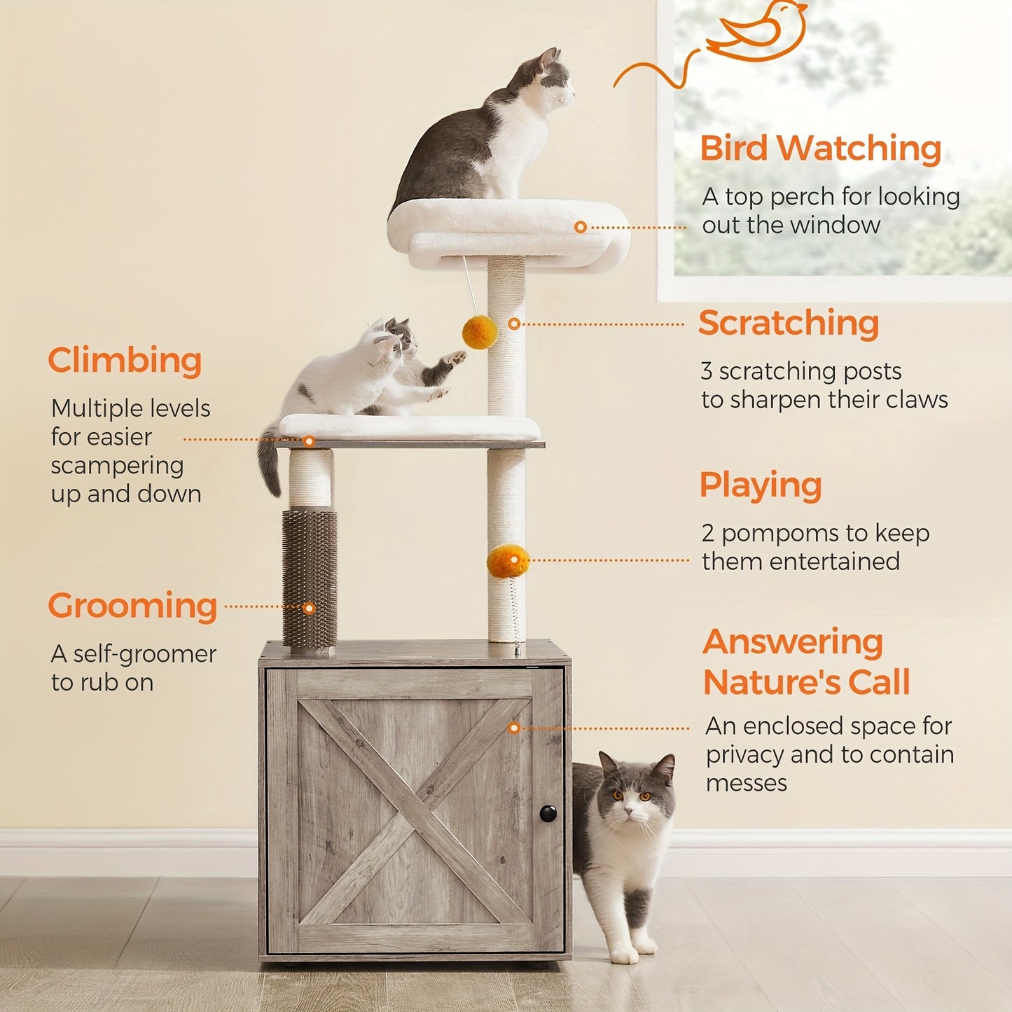 2-in-1 Modern Cat Tree with Litter Box Enclosure