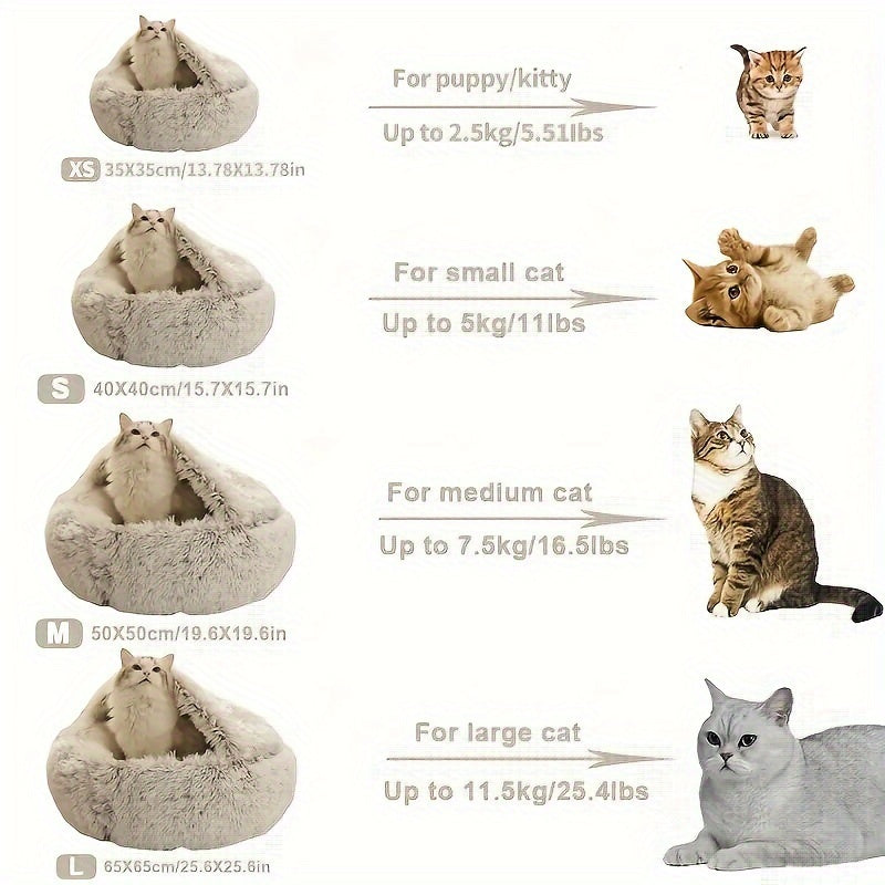 Plush Round Hooded Cat Bed