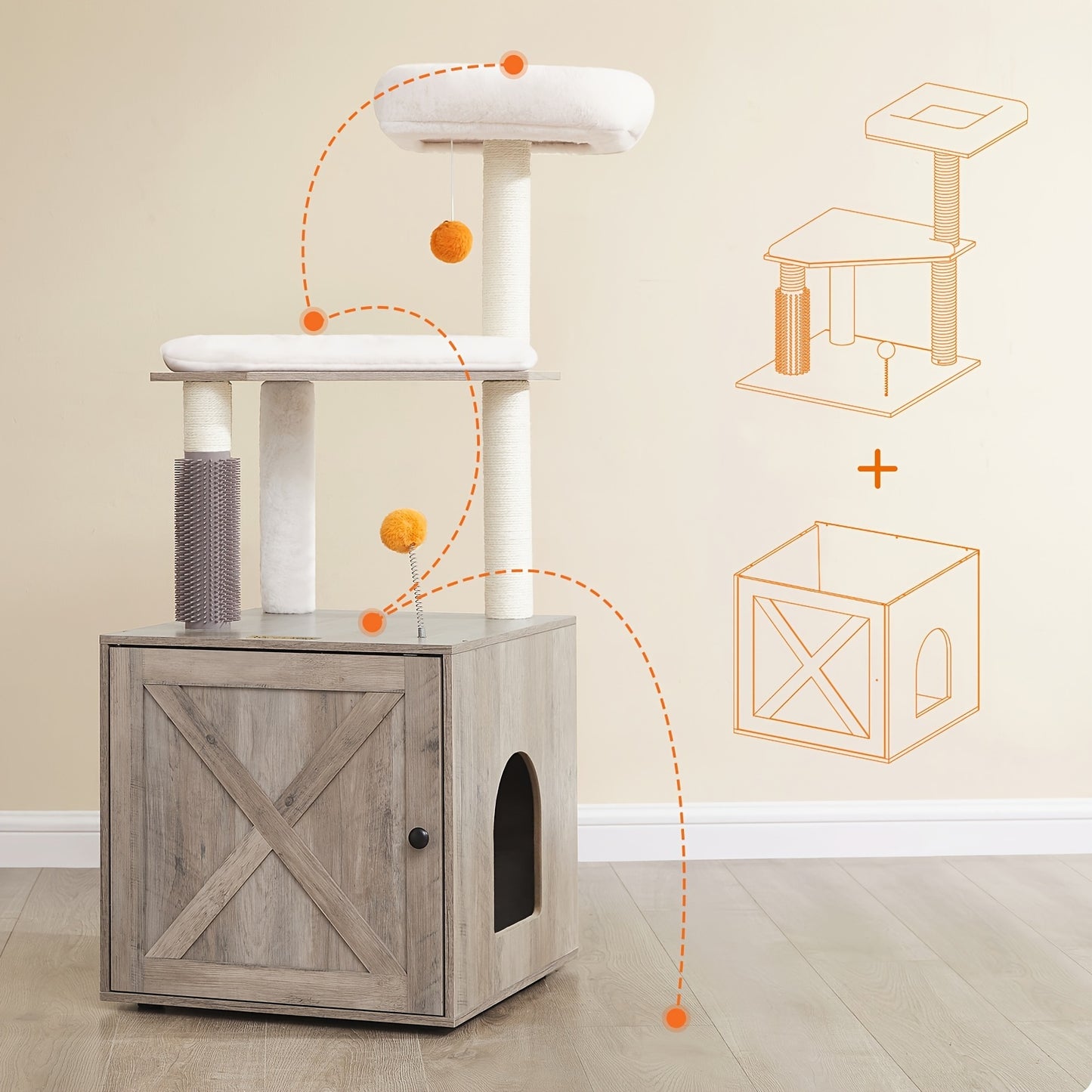 2-in-1 Modern Cat Tree with Litter Box Enclosure
