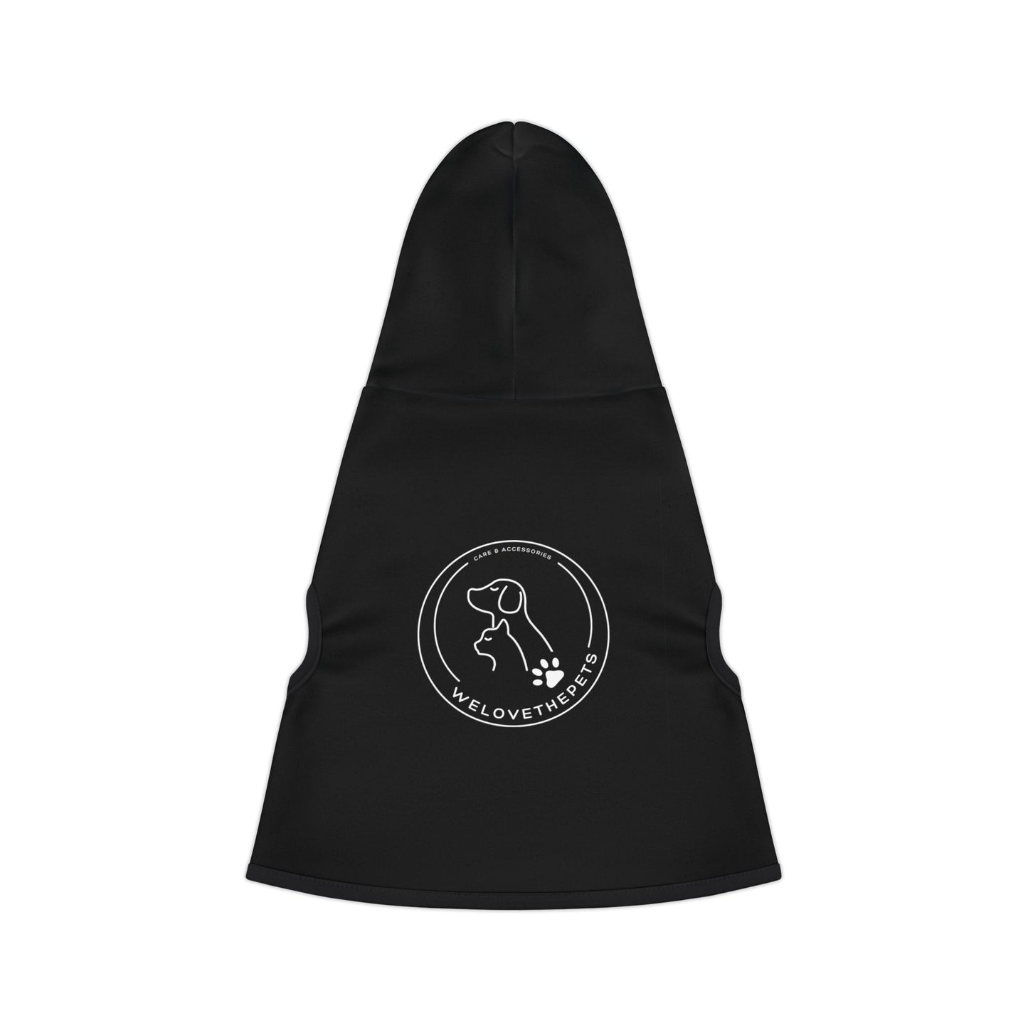 Dog Hoodie — Black Dog Silhouette Pet Hoodie with 'WeLoveThePets' Logo