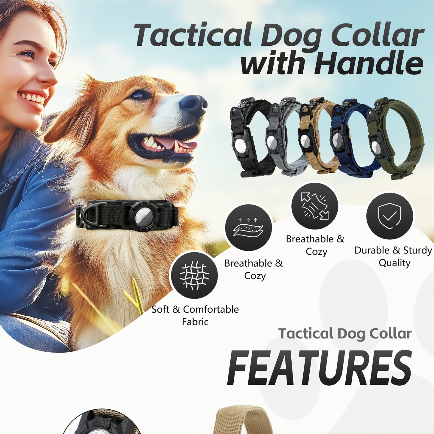 Heavy-Duty Tactical Nylon Dog Collar with GPS Holder