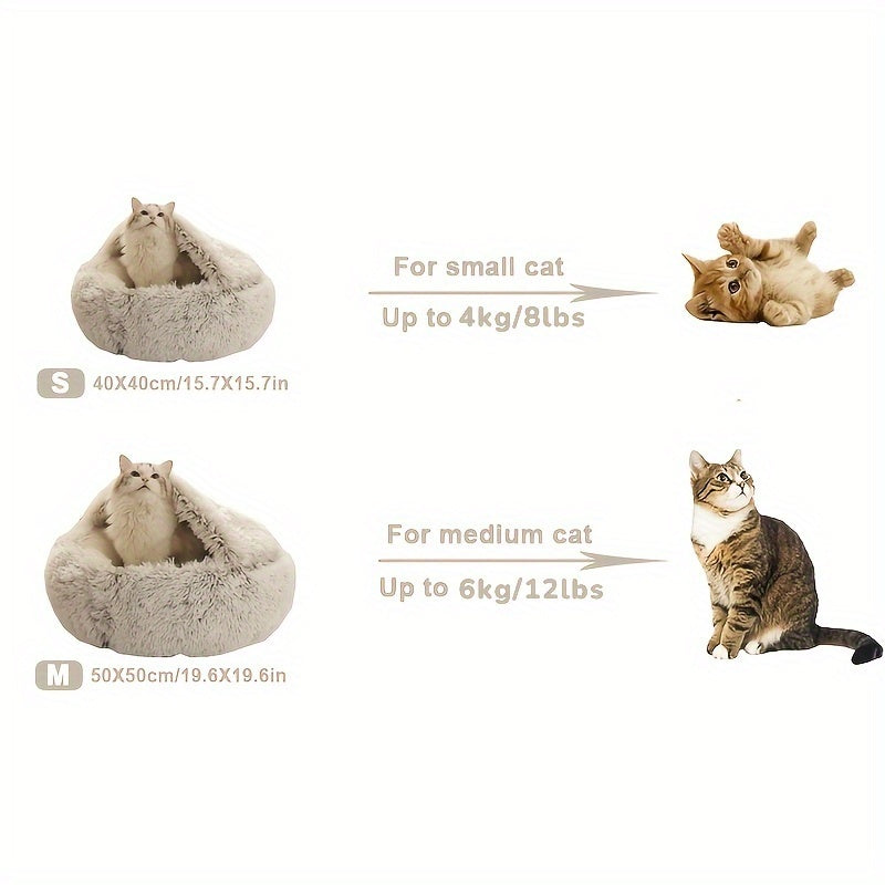 Plush Round Hooded Cat Bed