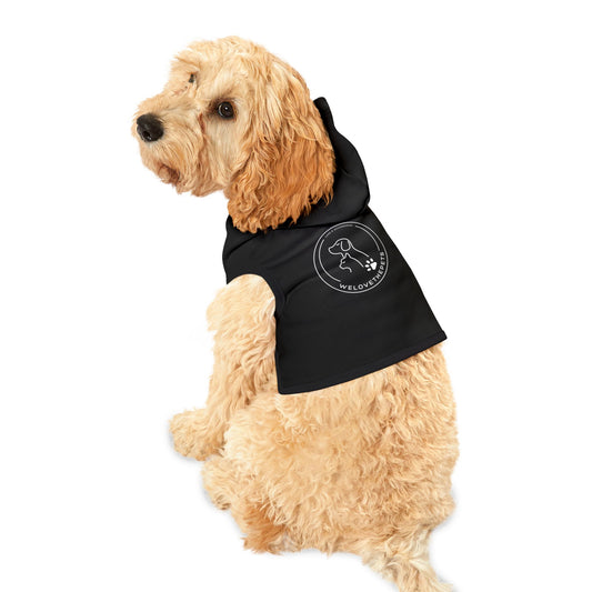Dog Hoodie — Black Dog Silhouette Pet Hoodie with 'WeLoveThePets' Logo
