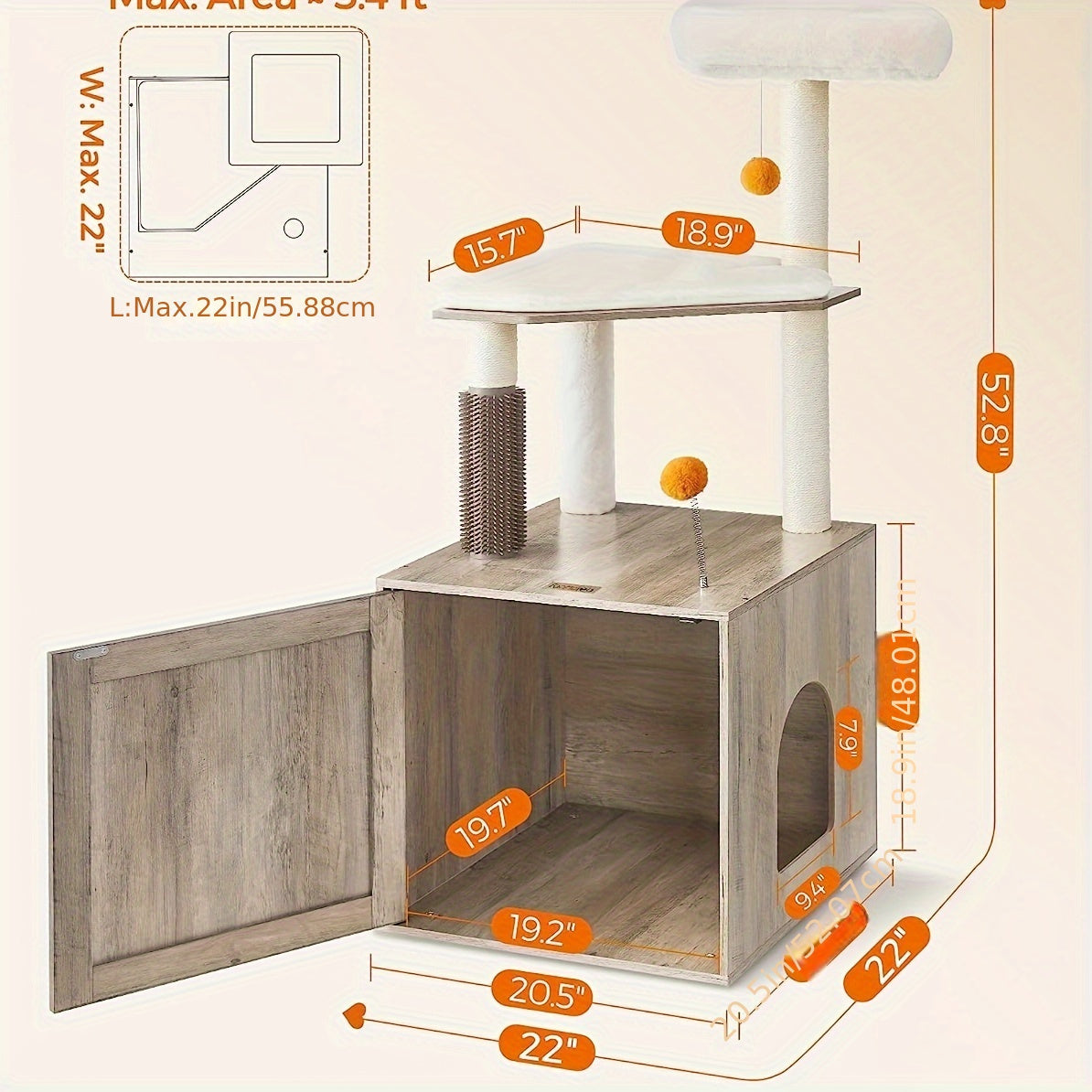 2-in-1 Modern Cat Tree with Litter Box Enclosure