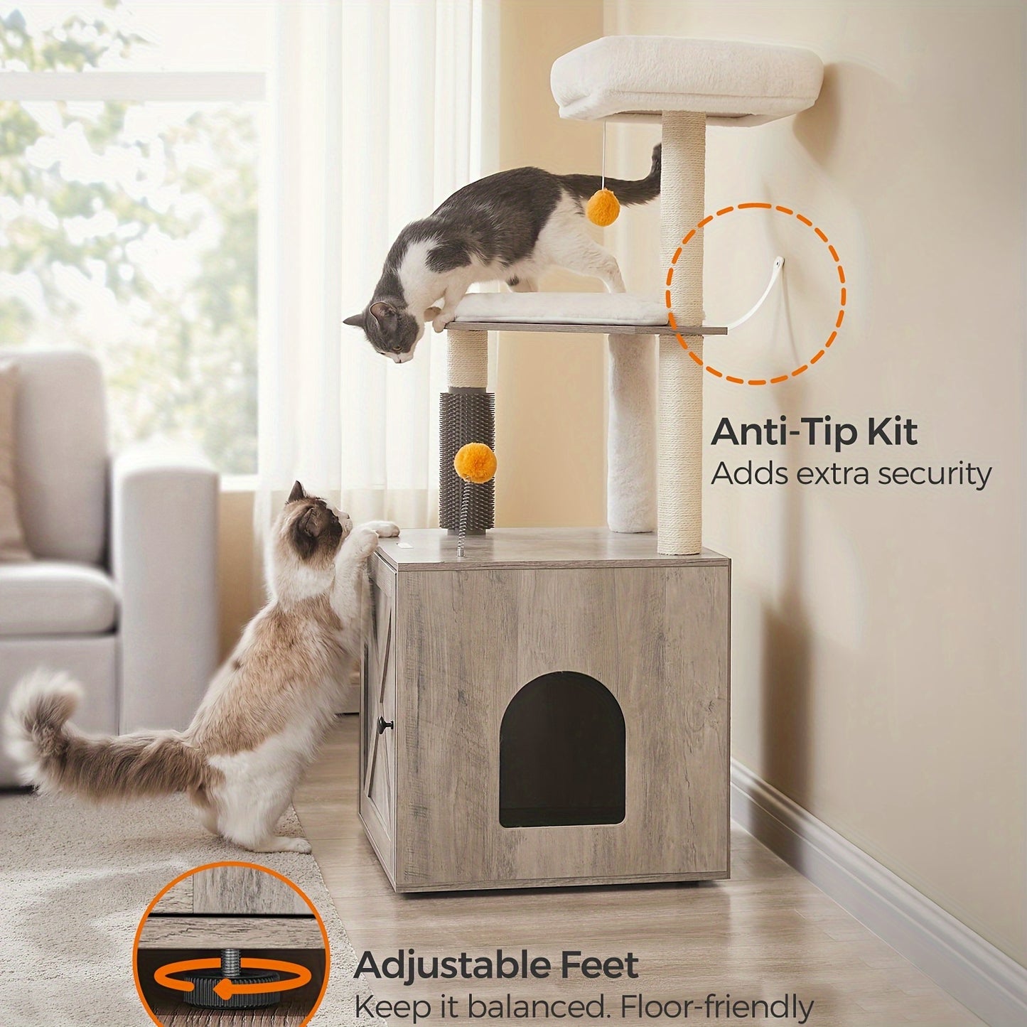 2-in-1 Modern Cat Tree with Litter Box Enclosure