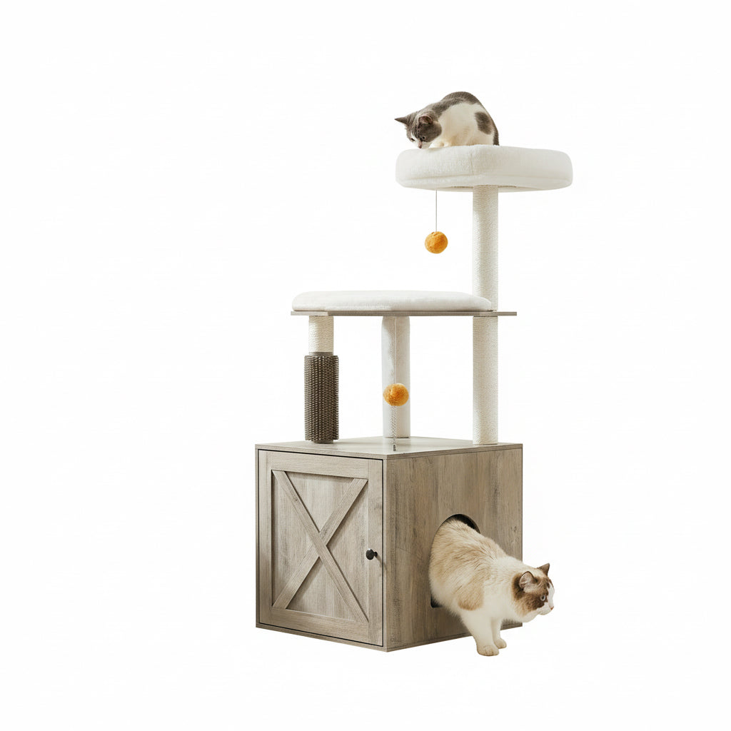 2-in-1 Modern Cat Tree with Litter Box Enclosure
