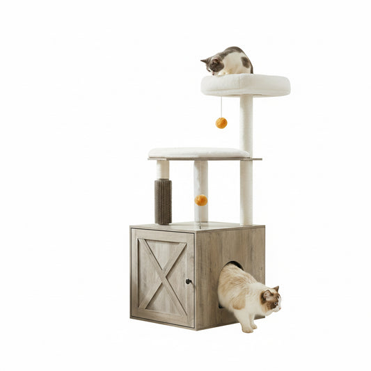 2-in-1 Modern Cat Tree with Litter Box Enclosure