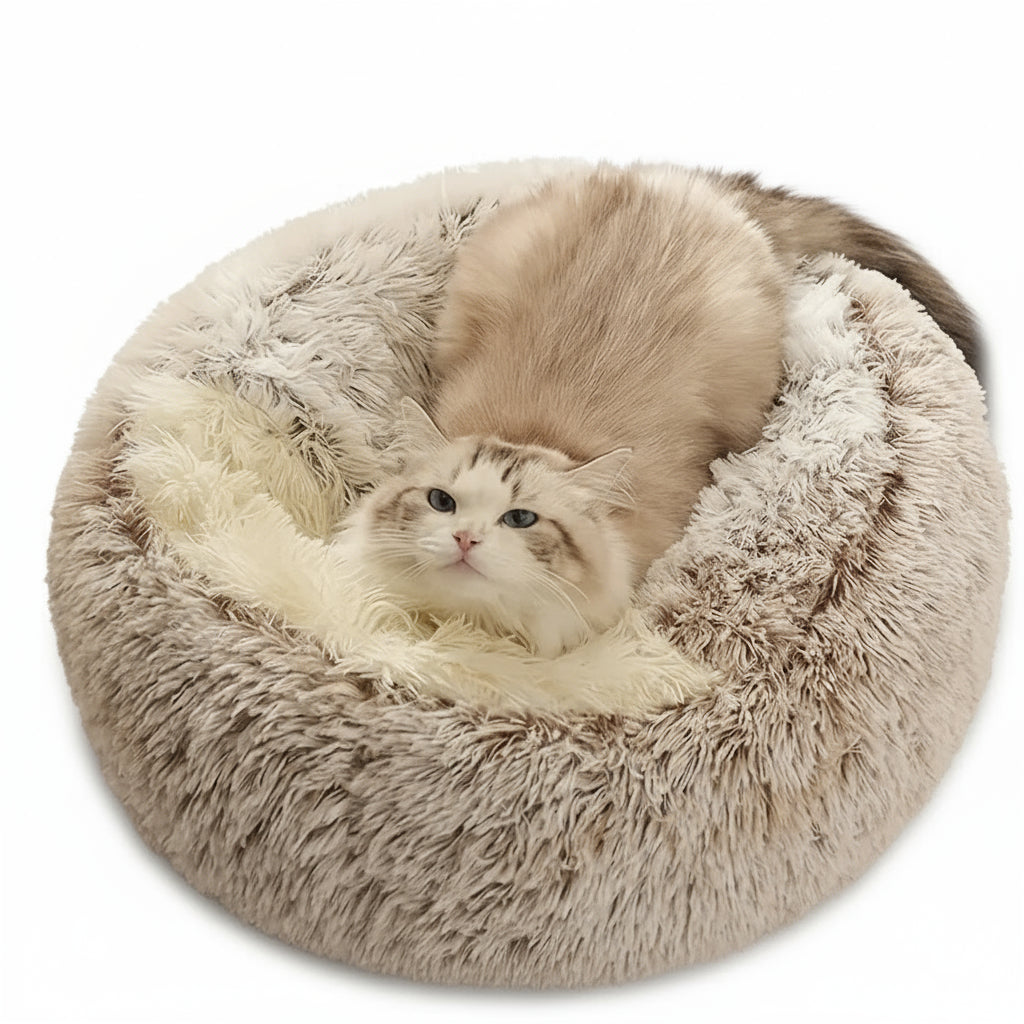 Plush Round Hooded Cat Bed